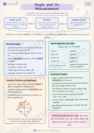 Angle and its Measurement revision notes, page 1 of 4