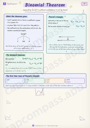 Binomial Theorem revision notes, page 1 of 3