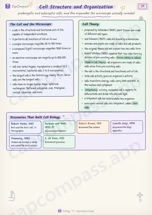 Cell Structure and Organization revision notes, page 1 of 9