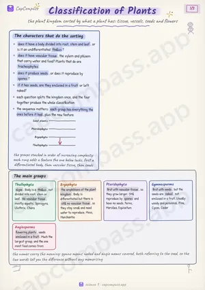 Classification of Plants revision notes, page 1 of 3