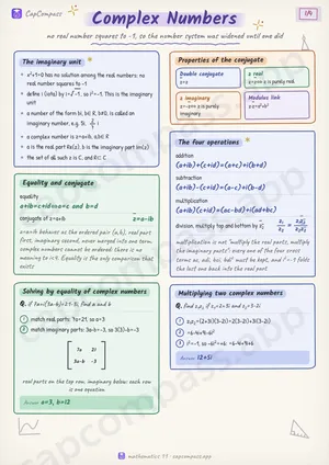Complex Numbers revision notes, page 1 of 4