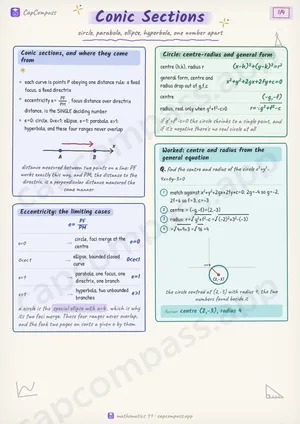 Conic Sections revision notes, page 1 of 4