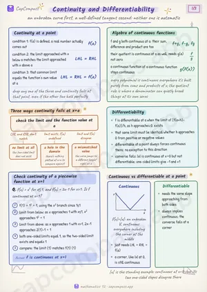 Continuity and Differentiability revision notes, page 1 of 3