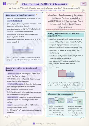 The d- and f-Block Elements revision notes, page 1 of 4