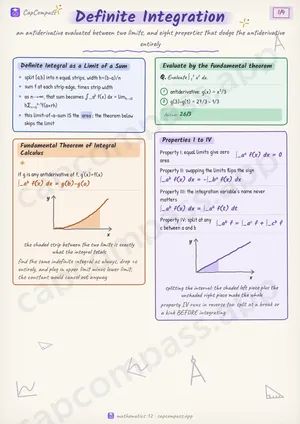 Definite Integration revision notes, page 1 of 4