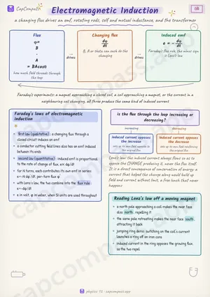 Electromagnetic Induction revision notes, page 1 of 6