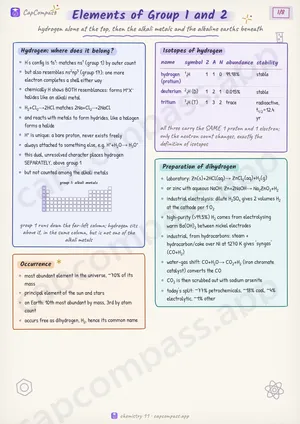 Elements of Group 1 and 2 revision notes, page 1 of 8