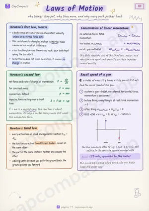 Laws of Motion revision notes, page 1 of 3