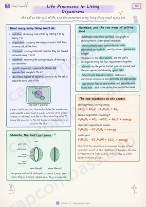 Life Processes in Living Organisms revision notes, page 1 of 3