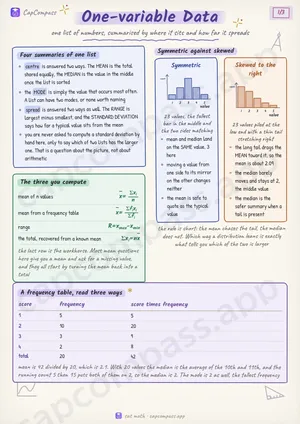 One-variable Data revision notes, page 1 of 3