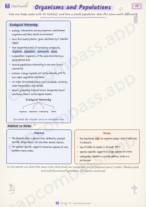 Organisms and Populations revision notes, page 1 of 8
