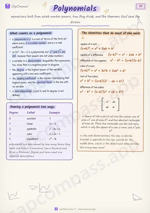 Polynomials revision notes, page 1 of 4