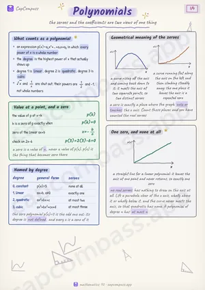 Polynomials revision notes, page 1 of 4