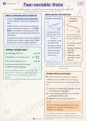 Two-variable Data revision notes, page 1 of 3