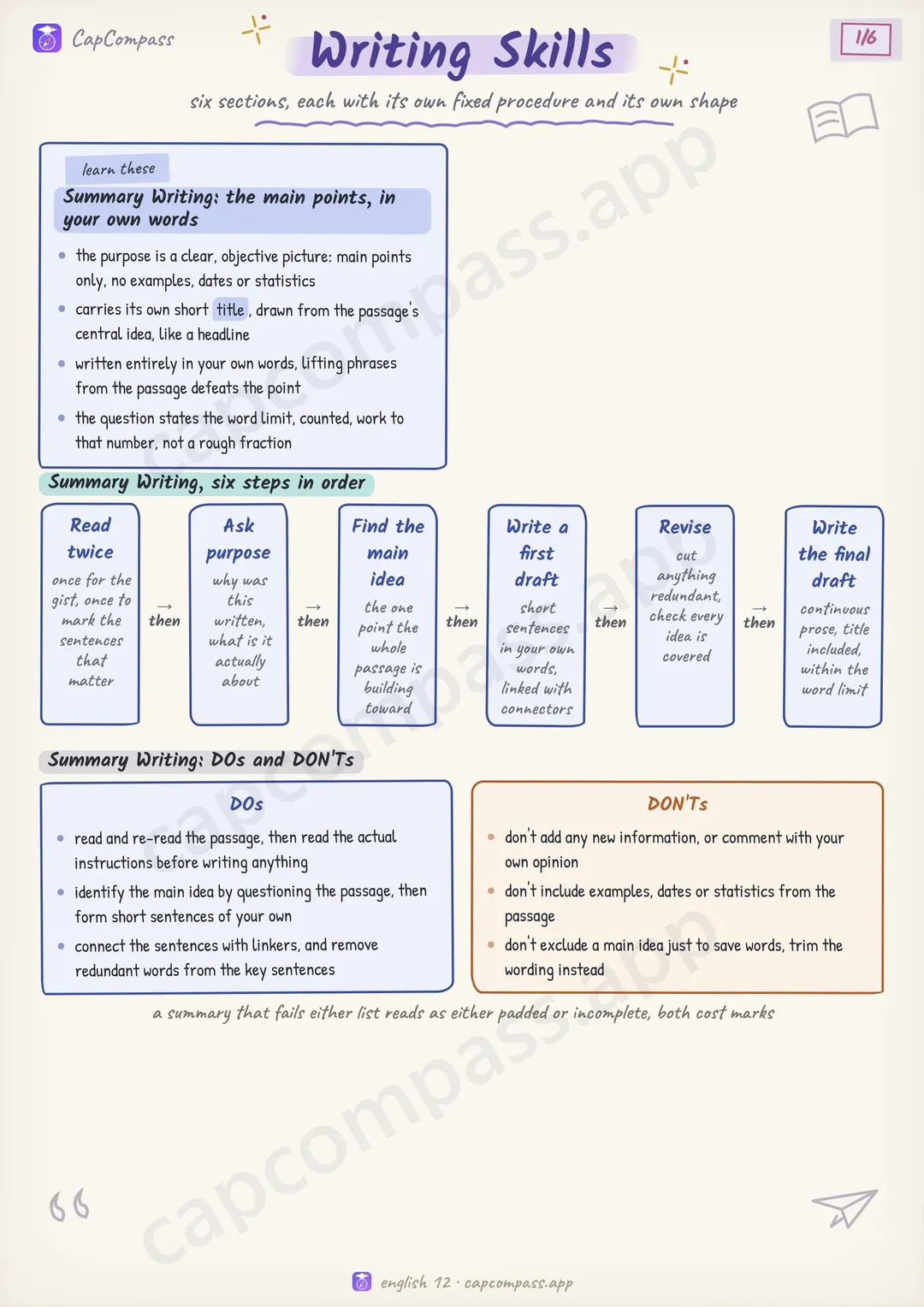 Writing Skills revision notes, page 1 of 6
